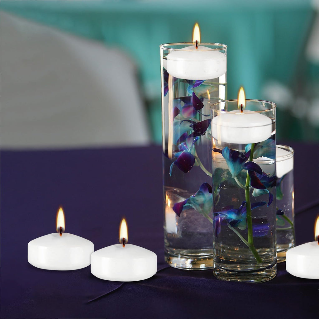 50 Pack of 2-Inch White Floating Candles - Ideal for Weddings, Home Décor, Spa Baths, and Romantic Settings.
