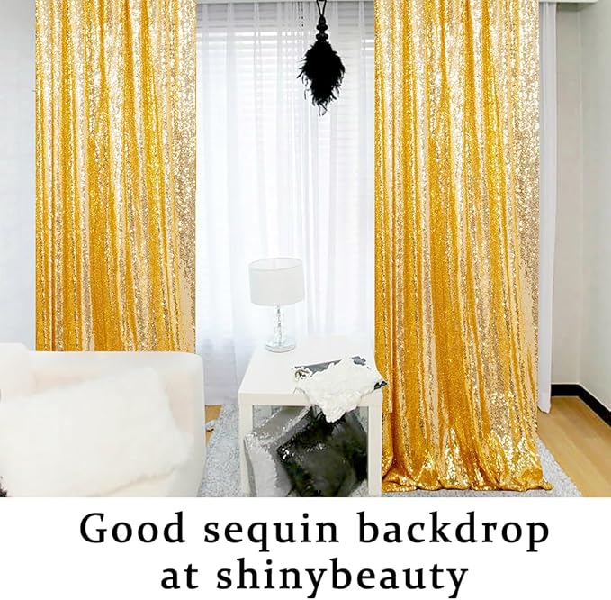 ShinyBeauty Gold Sequin Backdrop Curtain Sequin Curtains 4 Panels 4x10ft Shimmer Fabric Sparkly Photography Background Drapes for Parties Wedding Bridal Showers