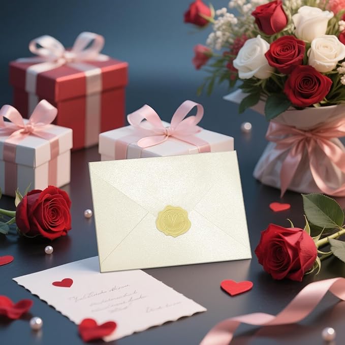 50 PCS Pearl Ivory A7 Envelopes with Stickers, Shimmering 5x7 Envelopes for Invitations, Great for Wedding Invitation Cards, Birthday RSVP, Graduation, Baby Shower 5.25 x 7.25 inches