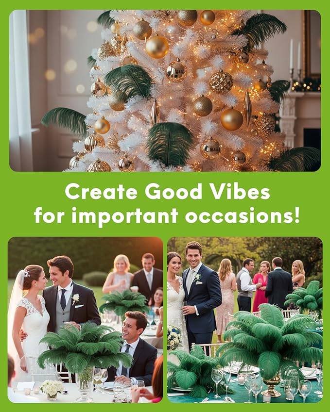 NEWONG 30pcs Dark Green Ostrich Feathers Natural Bulk 11-14inch(28-35cm) Vase Craft Wedding Home Party Centerpieces Christmas Day Decoration