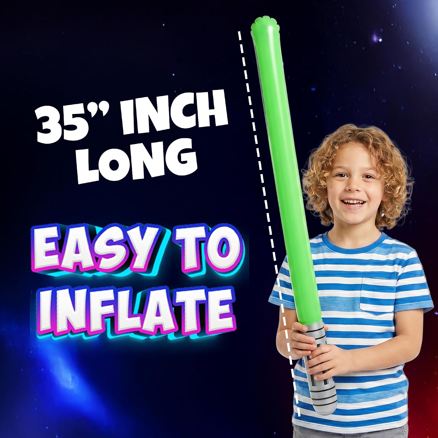 Bedwina Inflatable Saber Swords for Kids - (Pack of 12) 35-inch Neon Color Blow-Up Toy Saber Swords, Party Favors, Goodie Bags, Star Galaxy Theme Birthdays & Prize Toys
