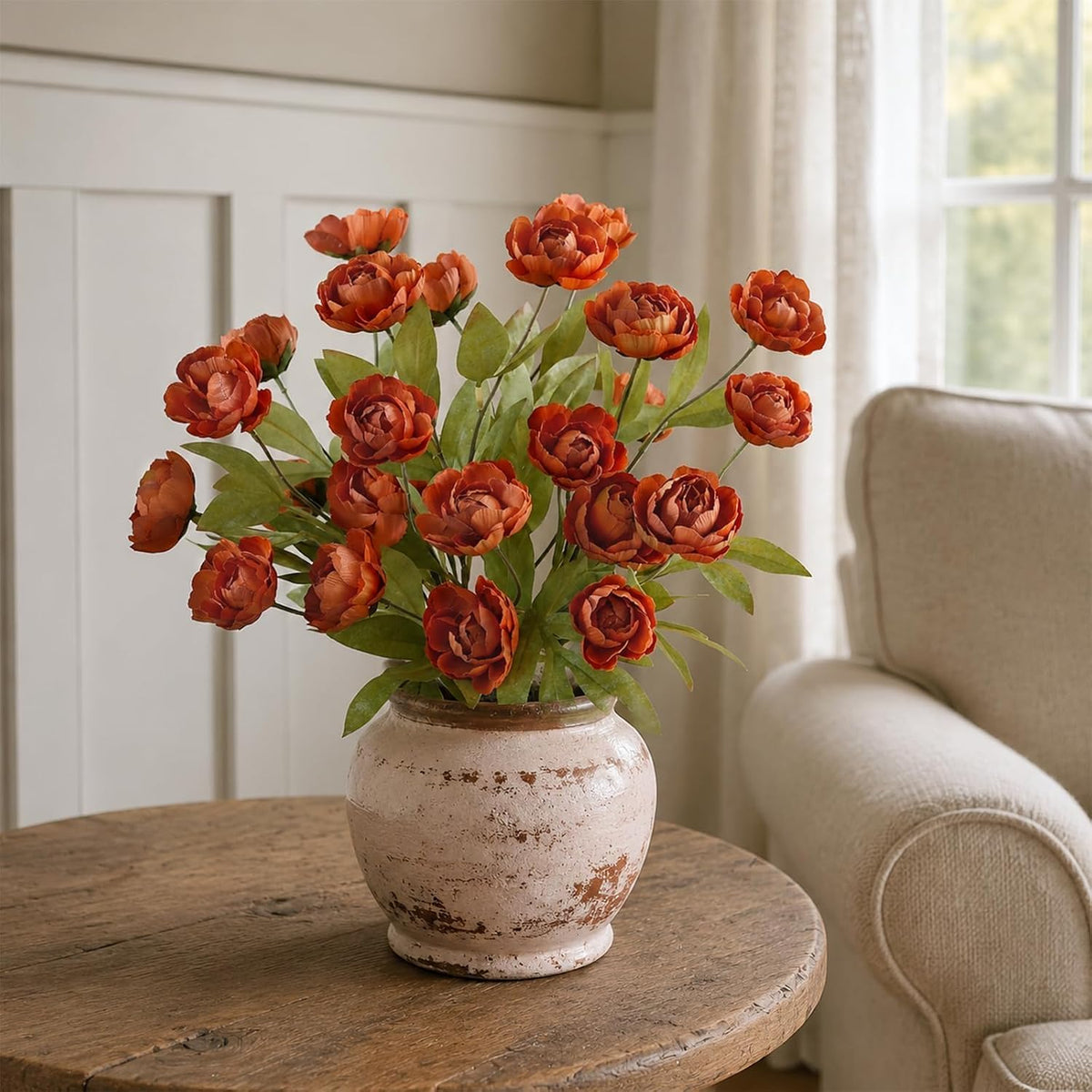 27" faux silk peony artificial fall flowers stems, front angle view