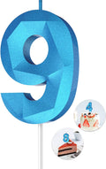 Number Birthday Candles(9 Candle Blue) 3D Diamond Shape Number Happy Birthday Cake Candles for Birthday Party Wedding Decoration Reunions Theme Party