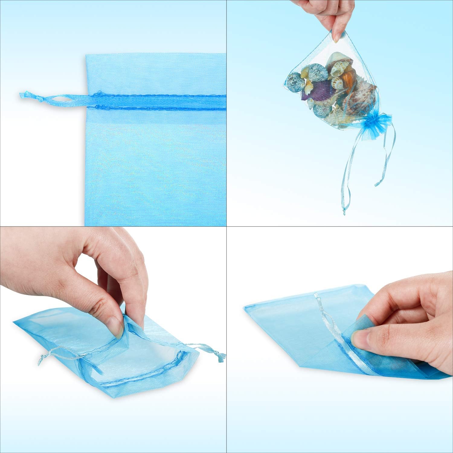 WenTao 100Pcs Premium Sheer Drawstring Organza Bags, 4 x 6 Inch (10x15cm) Pouches Candy Jewelry Party Wedding Favor Gift Bags Blue
