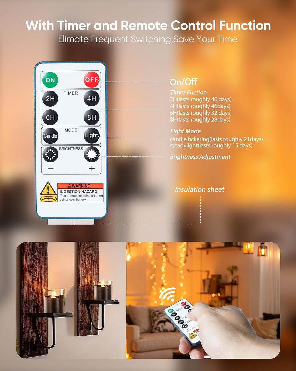 Homemory 12Pack 400+Hour Remote Control Flameless Candles, 2/4/6/8H Timer Led Votive Candles, Battery Operated Tea Lights for Wedding Table Centerpiece, Holidays, Halloween Pumpkins-Black Base