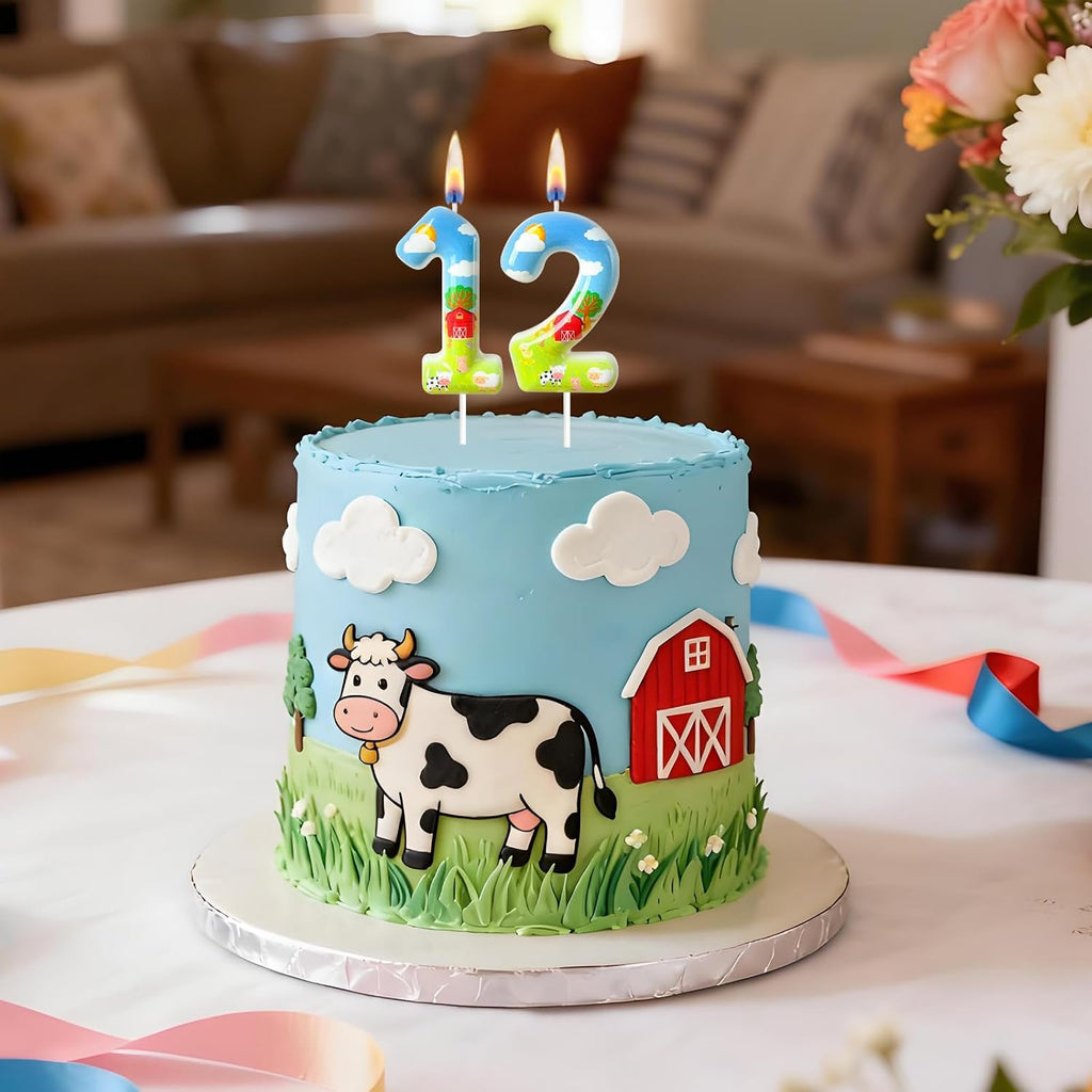 Farm Theme Number 2 Birthday Candle, Barnyard Cake Topper for Boys Girls, Farm Party Cake Decoration