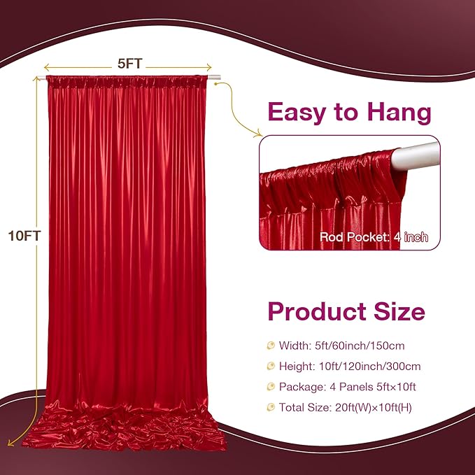 10x10 ft Wrinkle Free Red Sequin Backdrop Curtain for Parties,Thick Not Fall-Off Glitter Backdrop Drapes,2 Panels 5x10ft Shimmer Photo Back Drop Cloth for Wedding Birthday Photography Background