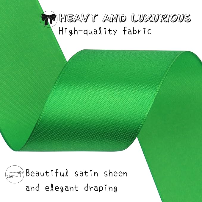 Green Solid Satin Ribbon 1-1/2 Inch 25 Yards Solid Polyester Fabric Ribbon for Gift Wrapping Wedding Christmas Baby Shower Birthday Party Decoration Handmade Immortal Flower Craft