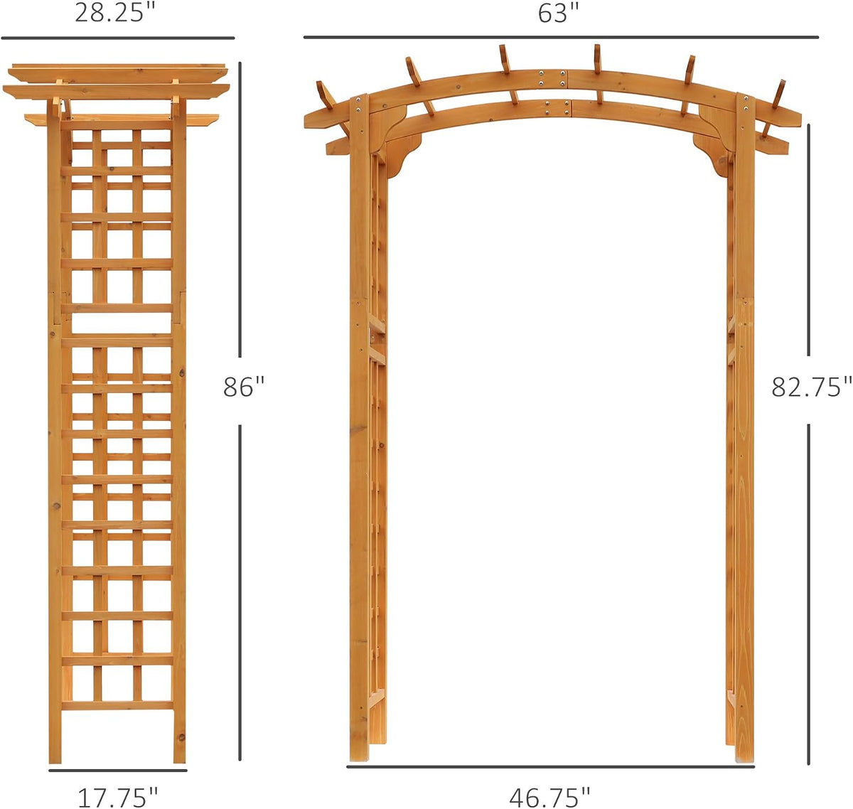Outsunny 90in Wood Garden Arbor Arch with Trellis Wall Decor for Party