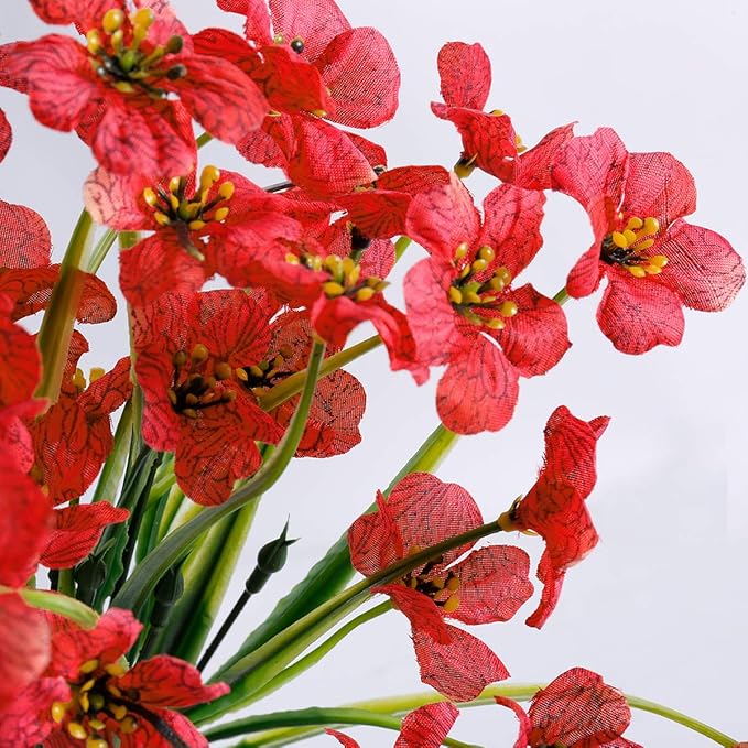 20 Bundles Artificial Flowers Outdoor UV Resistant Fake Flowers No Fade Faux Plastic Plants Garden Porch Window Box Decorating (Deep Red)…