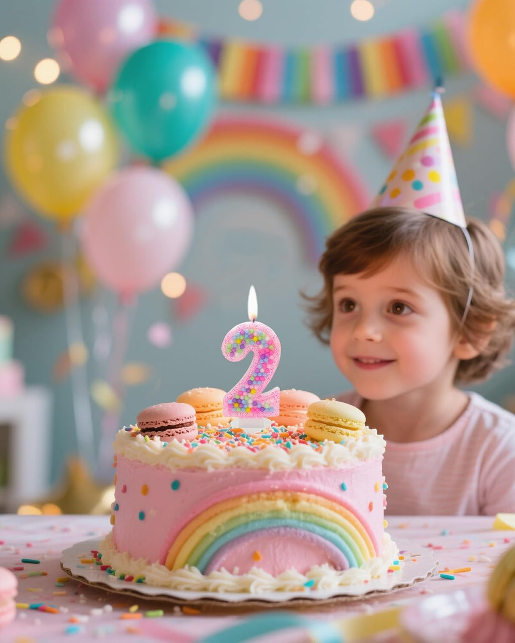Pink Birthday Candles Number 2 Candle - Colorful Macaron Design,2rd Birthday Decorations for Girl,Two Sweet Theme Birthday Party Supplies