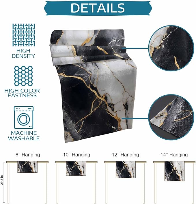Black White Marble Cotton Linen Table Runner for Dining Kitchen, Wedding Outdoor Party Tablerunners Decoration, Nature Marble Crack Modern Art Dresser Scarf Coffee Tablecloth Runners 13x90 Inches