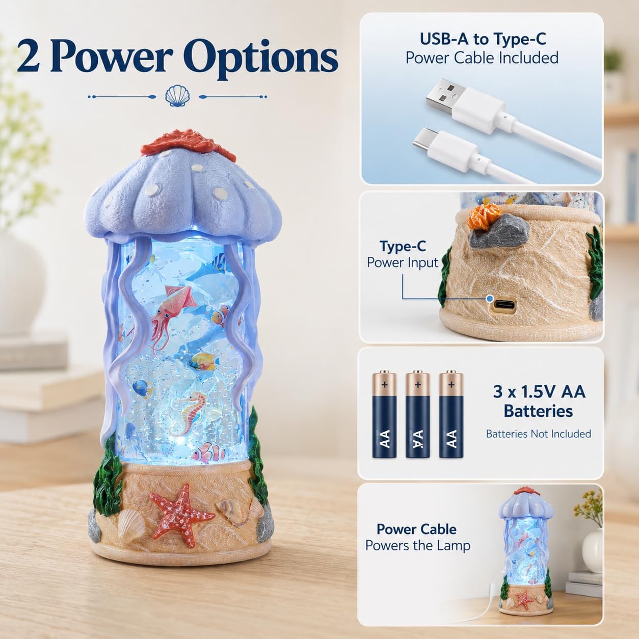 Jellyfish Night Light Water Snow Globe with Music and 2 Soothing Melodies, Rotating Ocean Scene Lamp with 6 Hours Timer, USB Powered or 3 AA Battery Operated Gift for Kids Adults Bedroom Nursery