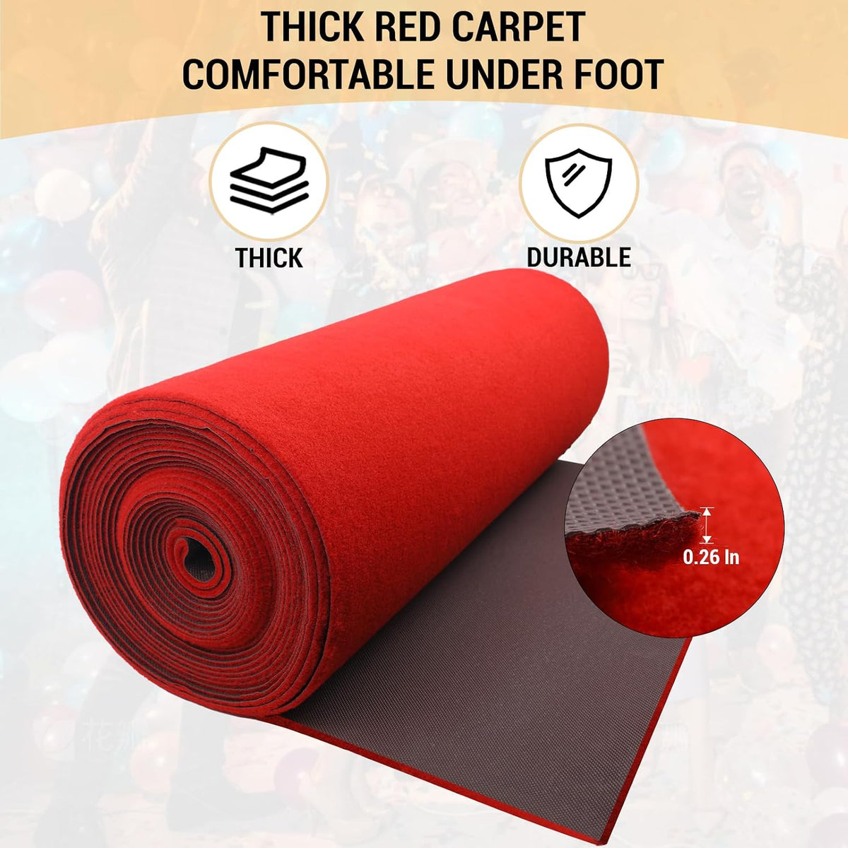 Extra Thick Red Carpet Runner for Party Felt Non-Slip Rubber Backed Aisle Run...