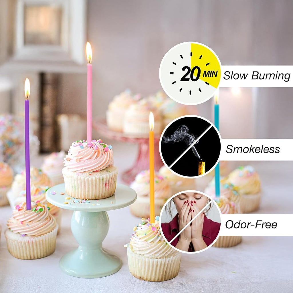 40-Count Rainbow Birthday Candles, Tall Thin Birthday Cake Candles Set, Rainbow Cupcake/Cake Decorations