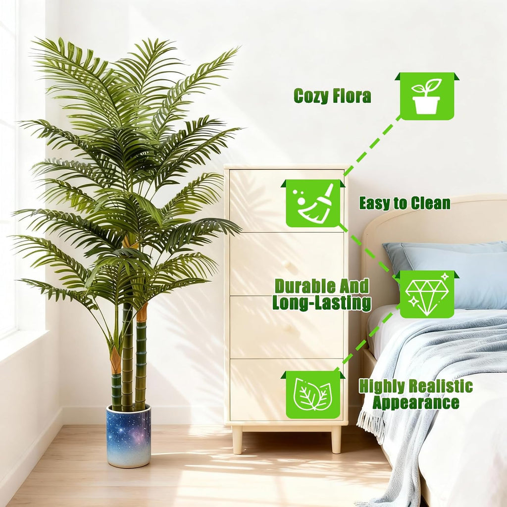 6ft tall golden cane artificial palm tree, large on a desk or shelf