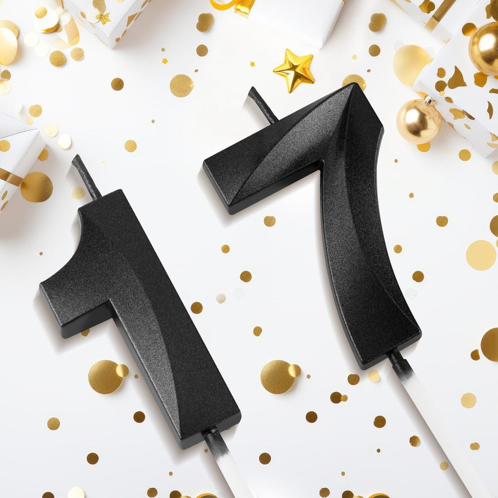 Number 17 Birthday Candles, 1.96 Inch Happy Birthday Cake Candles Cupcakes Topper Decoration for Birthday Party Wedding Anniversary Celebration Supplies (Black)
