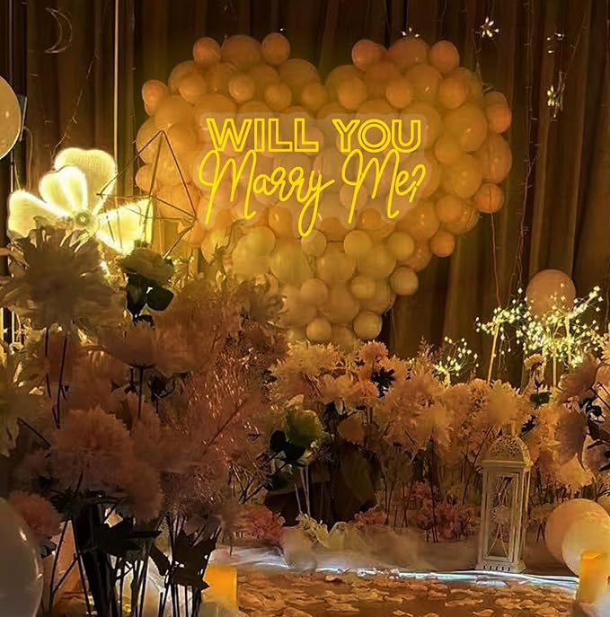 WILL YOU Marry Me? Neon Sign Custom Large Wedding Engagement Party Backdrop LED Neon Light Signs for Proposal Wedding Anniversary Valentine Engagement Bedroom Home Wall Decor. Size:27inch-Yellow