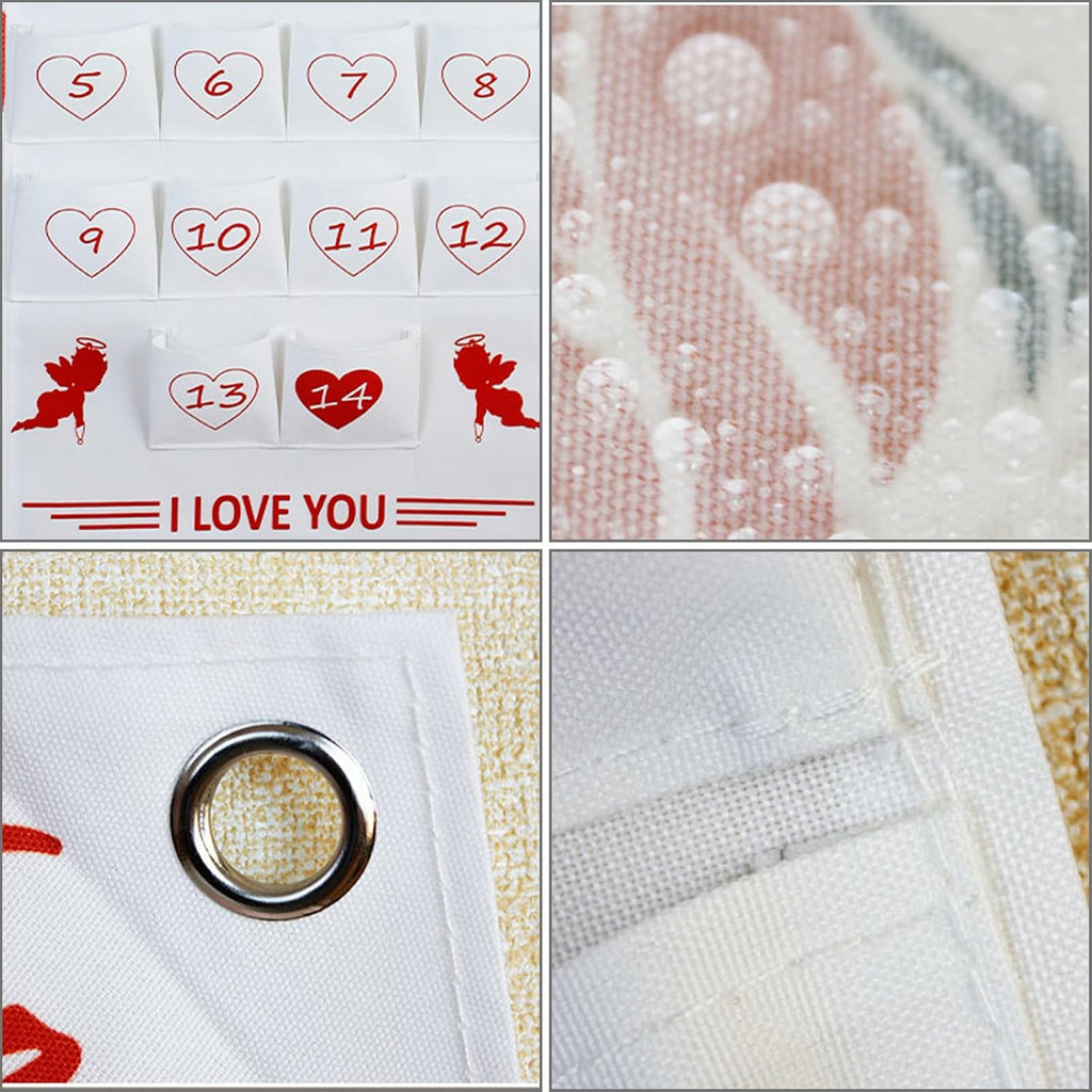 Valentines Wall Hanging Advents Calendar Bag 24 Count Storage Pockets Fashion Accessory for Holiday Household Decoration Fabric Organizers