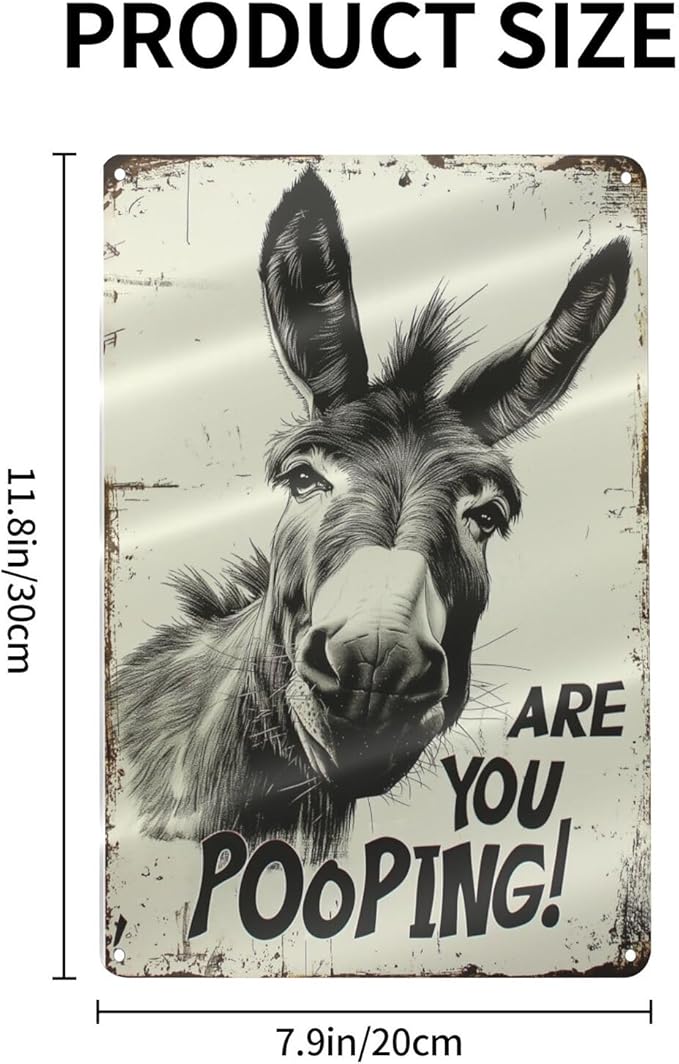 Funny Donkey "Are You Pooping?" Tin Sign - 8x12 Inch Vintage Metal Wall Décor, Humorous Bathroom Sign for Indoor & Outdoor Use, Farmhouse-Style Rustic
