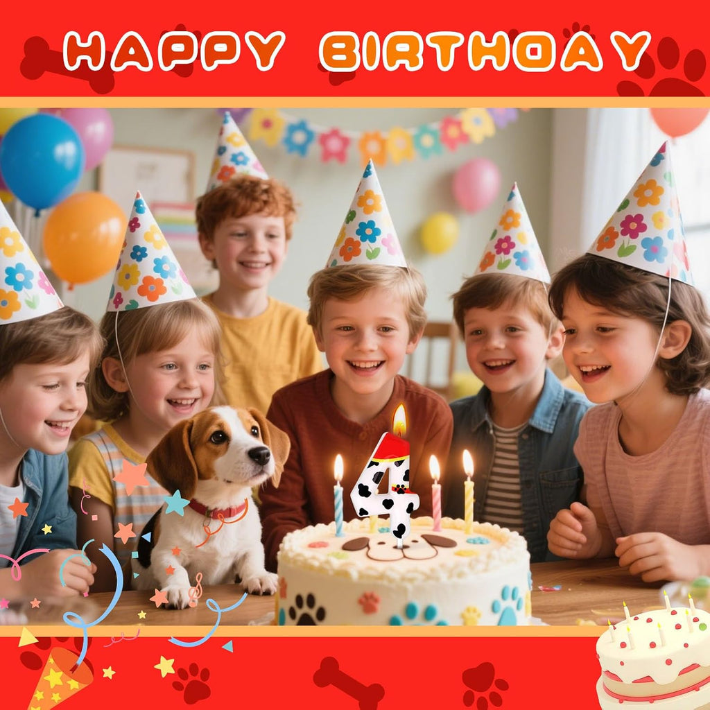 Dog Paw Birthday Candles, Number Candles for Birthday Party Cake Decoration Supplies (Red, Number 4)