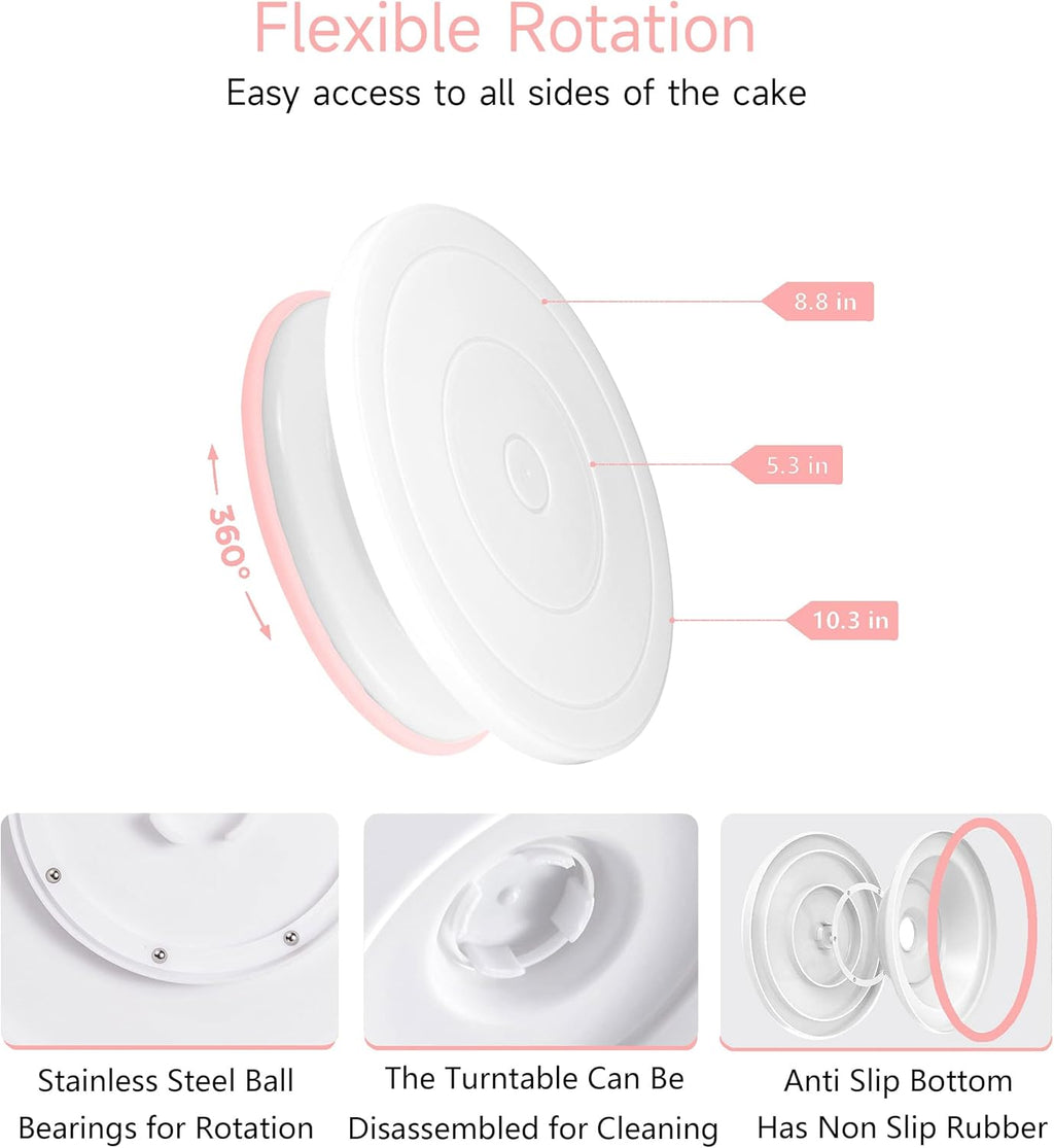 Cake Decorating Kit,137pcs Cake Decorating Supplies with Cake Turntable for Decorating,Pastry Piping Bag,Russian Piping Tips Baking Tools, Cake Baking Supplies for Beginners(Light Pink)