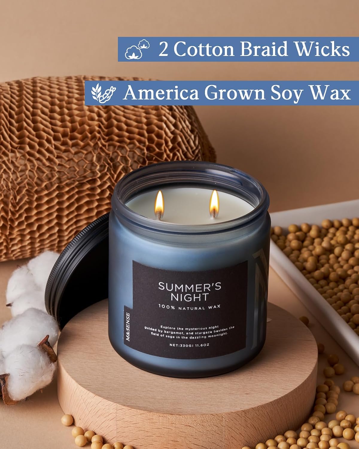 M&SENSE Summer's Night Home Scented Candles, 11.6oz Natural Organic Soy Wax, 70 Hours Long Burning, Non Toxic Aromatherapy Candle, Highly Men Scented for Bathroom Bedroom, Romantic Smelling for Men
