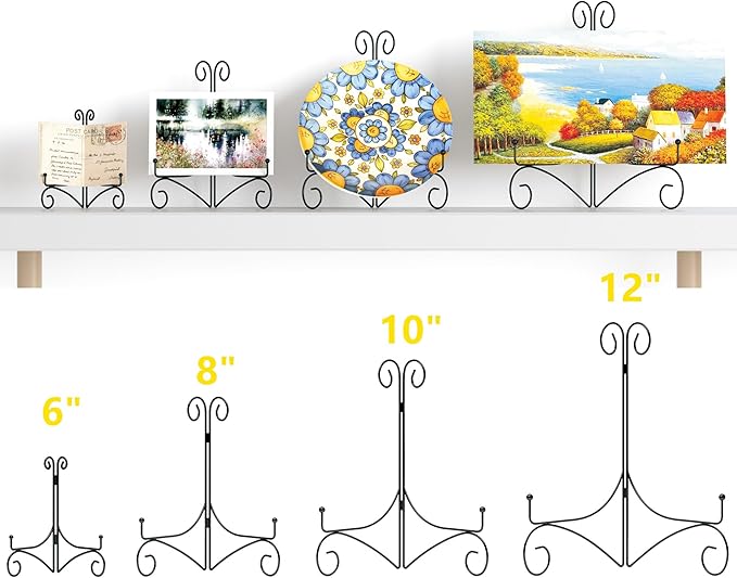 Plate Stand for Display with Hinged Folding Design, 6 Inch Picture Stands for Tables, Small Easels for Displaying Book, Art Piece, Photo and Platter, 6’’ Black