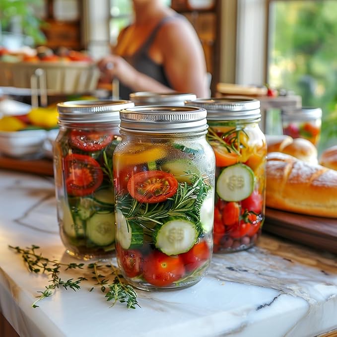 ComSaf Wide Mouth Mason Jars 32 oz with Lids 2 Pcs, Quart Mason Jars with Seal Band, Large Glass Jar, Big Canning Containers for Pickles, Jams, Sauces, Salsa, Sourdough, Juice, Suntea, Food Storage