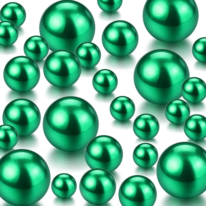 150 Pieces Vase Filler Faux Pearls Vase Makeup Beads No Hole Gloss Bead Mixed Sizes Round Pearl for Home Party Wedding Decor, 8/14/20 mm(Green)