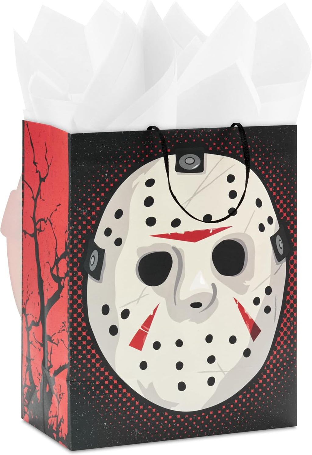Hallmark Halloween Friday the 13th Gift Bag with Tissue Paper and Greeting Card (Jason Mask, Welcome to Camp Crystal Lake)