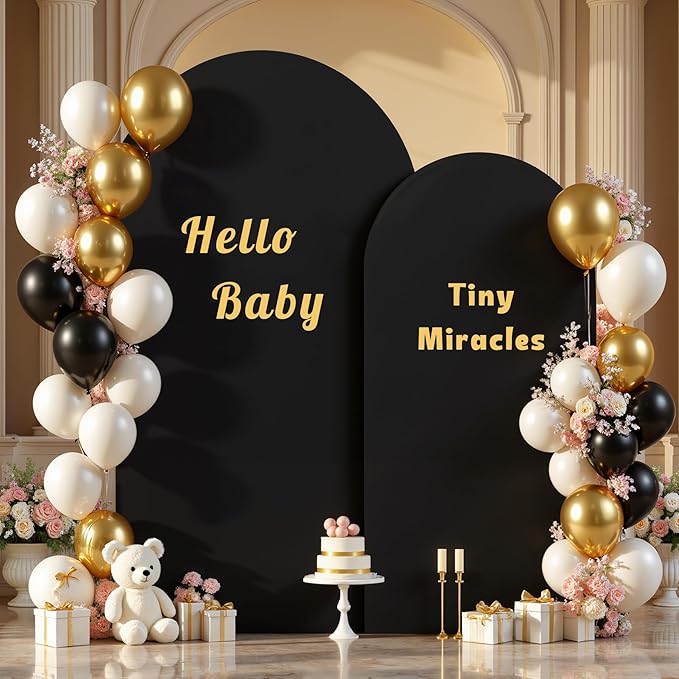 Black Arch Backdrop Cover for Wedding, Set of 2 Stretchy Spandex Fitted Arch Stand Cover for Baby Shower, Birthday Party Decor, Chiara Backdrop Cover with Double-Sided Design(7.2FT 6FT, Black)