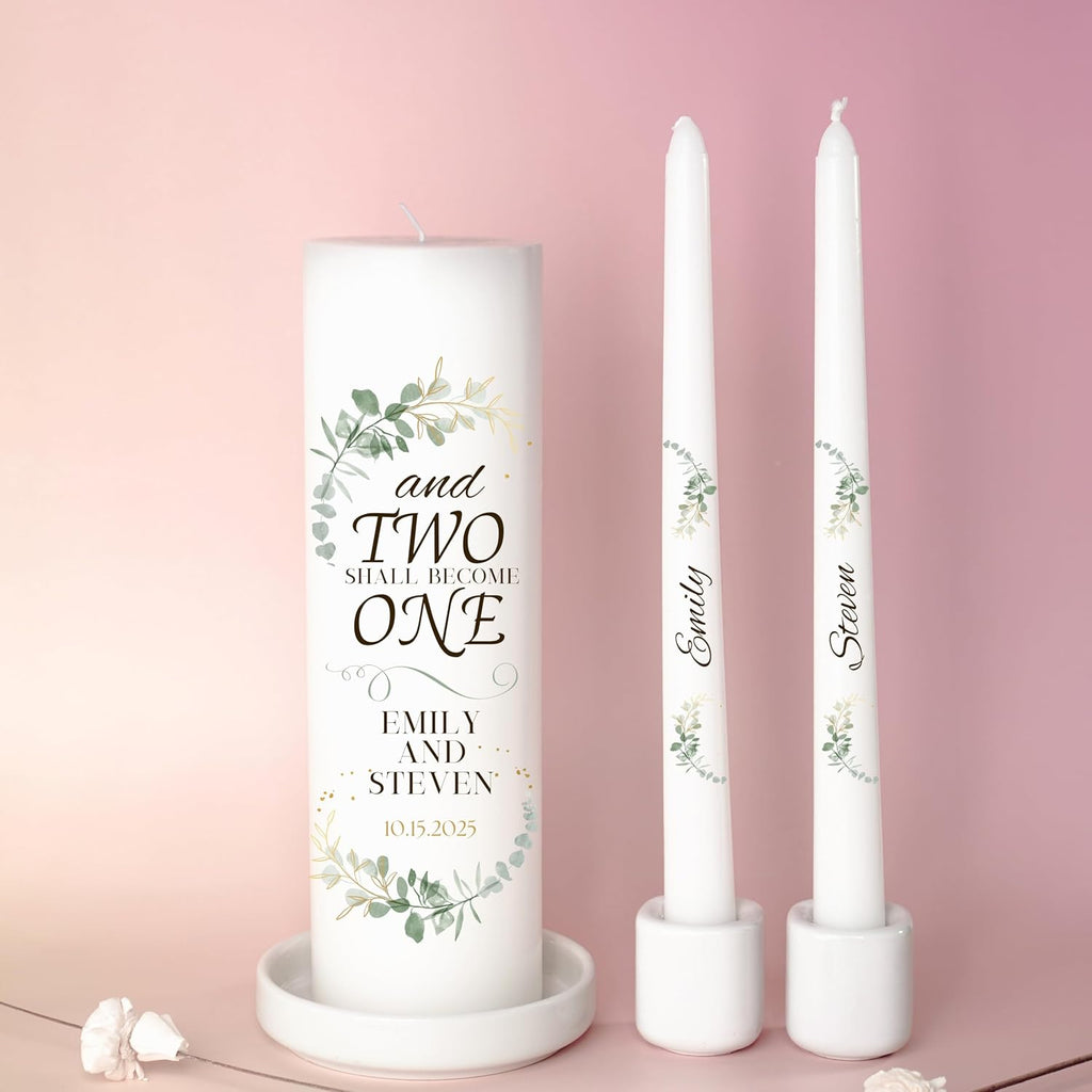 Unity Candles for Wedding, Modern Unity Set, Custom and Personalized Pillar and Taper Candles with Quote, Unscented White Premium Wax, Religious and Wedding Ceremony, Special Events (Custom Date)