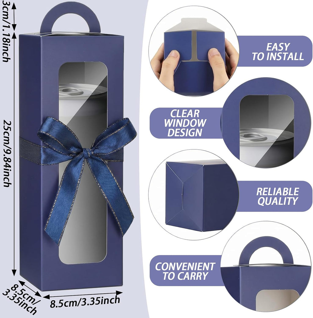 Ctosree 24 Pcs Tumbler Gift Box with Handle for 16-20 oz Clear Wine Glass Gift Box Sublimation Tumblers Heat Press Blanks Bottle for Christmas Wrapping Packaging(Dark Blue)