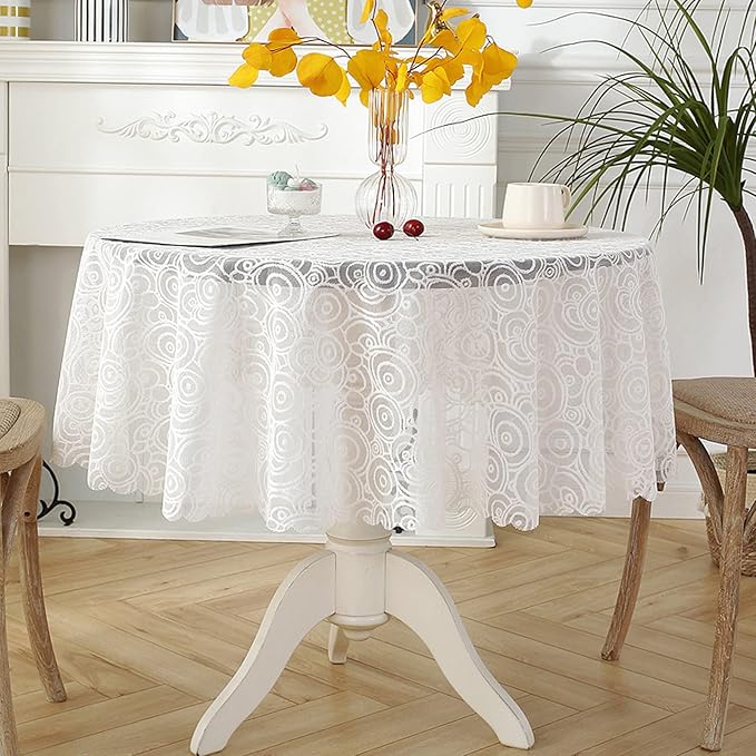 Jeloris Round Lace Tablecloth with Elegant Scalloped Bottom for Any Special Event Such as Wedding, Birthday Party, Baby Shower, Anniversary (70 inch, Style 7)