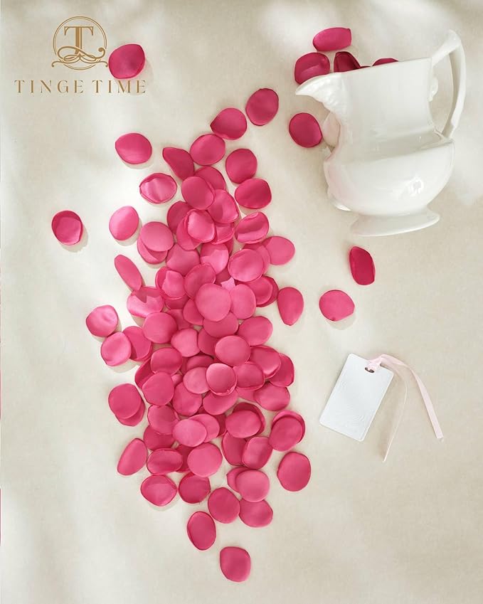 TINGE TIME Silk Flower Petals for Wedding Decoration - 200pcs Fake Rose Petals for Bridal Showers & Parties - Hot Pink