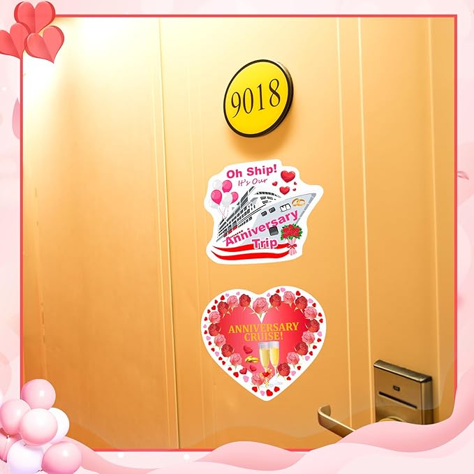 Hoteam 4 Pcs Anniversary Cruise Door Decorations Magnetic Large Happy Anniversary Cruise Ship Door Magnets Funny Waterproof Nautical Magnets for Carnival Cabin Stateroom Fridge Car