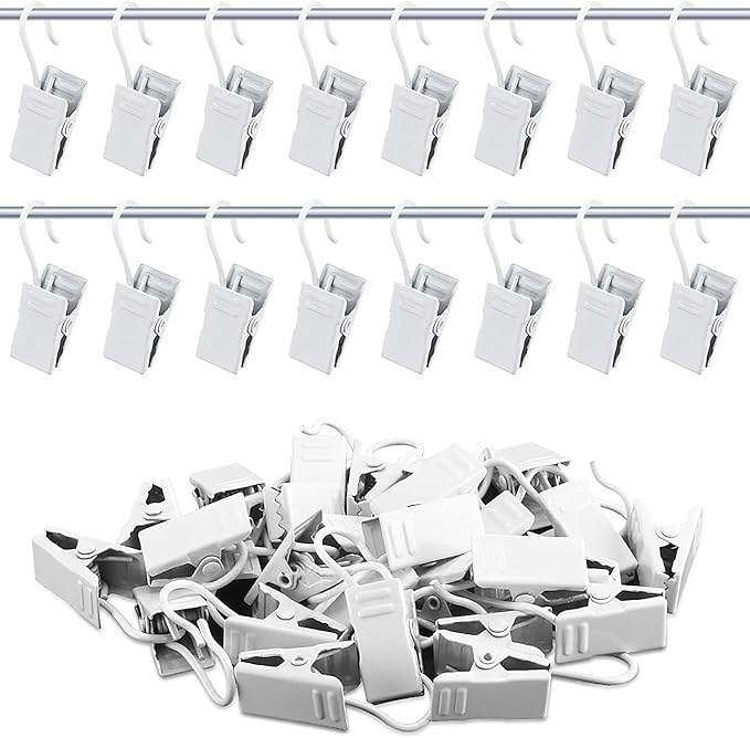 JANYUN 120 Pack White Clip Hook Set Curtain Clips for Curtain Picture Home Decoration Art Craft Dispaly Hang Light Clip (White)