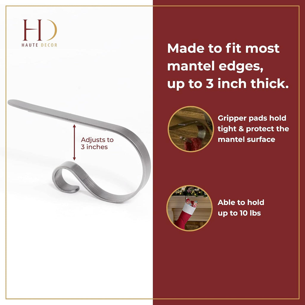 Haute Decor The Original MantleClip® Stocking Holder 4 Pack - Hang Christmas Stockings Safely and Securely from Mantels Up to 3 Inches Thick