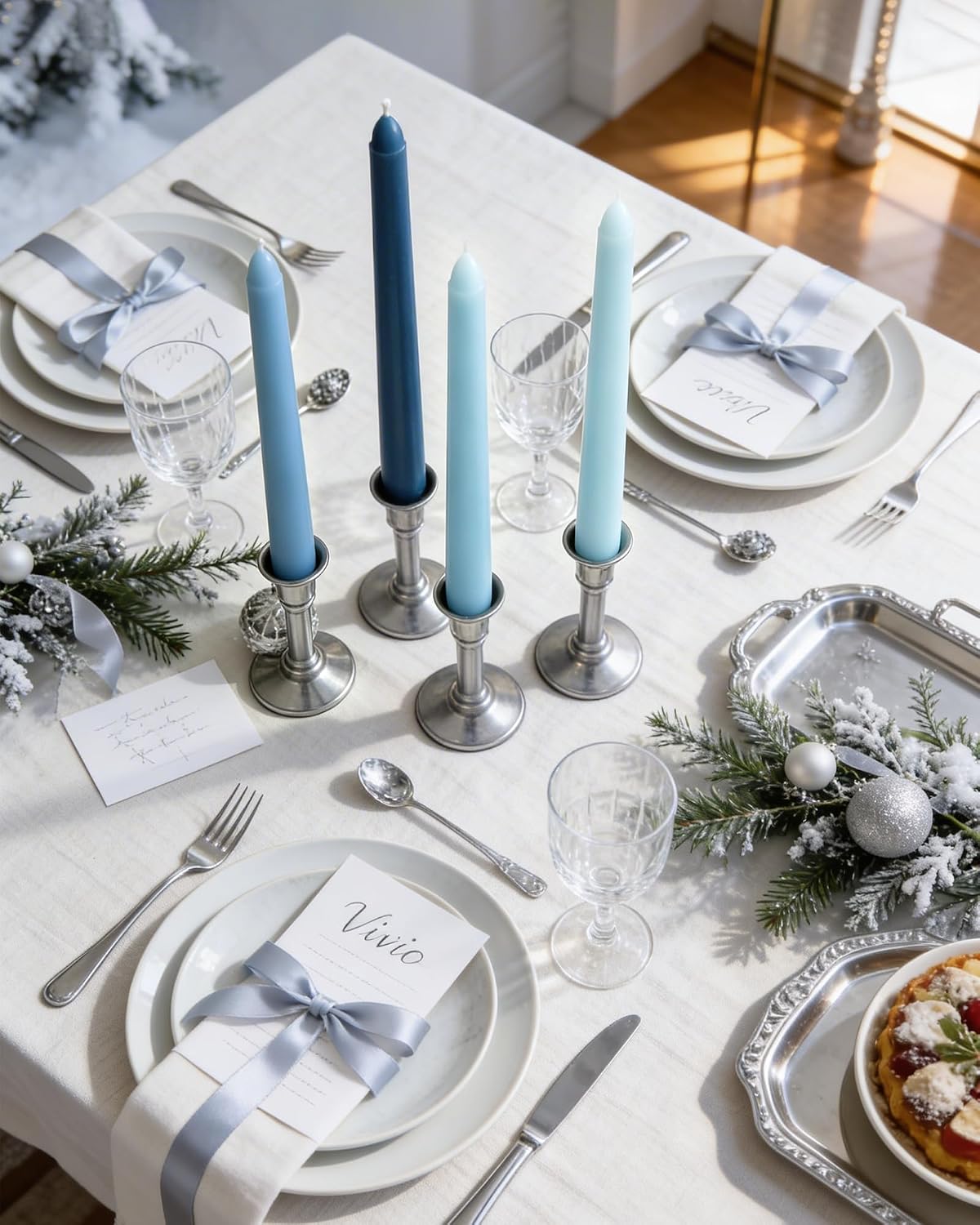 Viyffo 10 Inch Taper Candles, 12 Pack Blue-Unscented, Dripless Design– Long Tall Tapered Candlesticks for Wedding, Dinner, Holiday, Party, Home Decor Natural Color Series