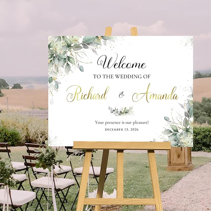Welcome To Our Wedding Sign, Wedding Yard Signs, Welcome Sign For Wedding Entrance, Rustic Wedding Decorations For Ceremony, Greenery Theme Wedding Sign Decoration