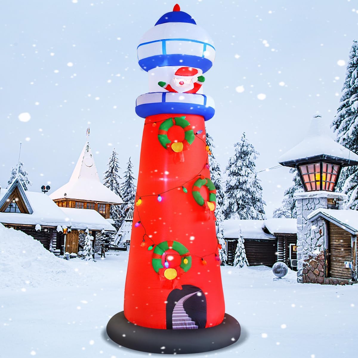 christmas inflatable lighthouse decorations, 10ft giant blow up showing dimensions
