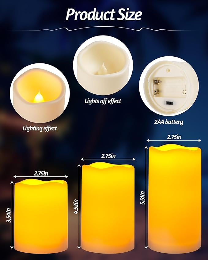 Da by Candles Battery Operated Candles LED Outdoor Waterproof Candles Plastic Fake Candles with Remote Timers Set of 12(Ivory)