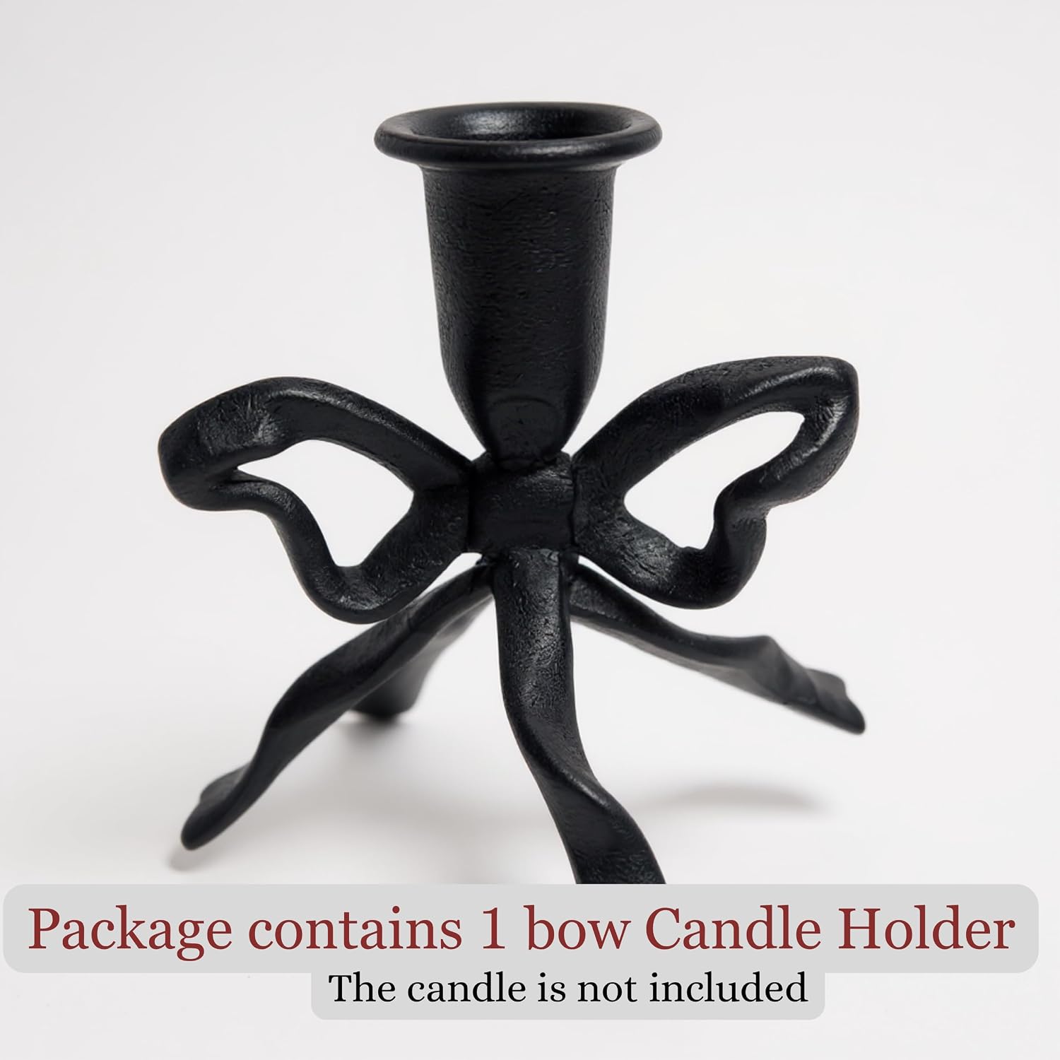 Bow Candle Holder, Bow Metal Taper Candle Holder 5" H x 4.81 W, Gold, Black, Decorative Candle Holders for Centerpiece, Table, Wedding (Black)