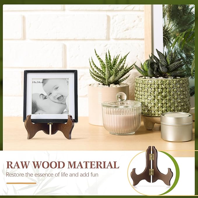 Tatuo 4 Packs Wooden Display Stand Decorative Plate Stands for Display Picture Frame Holder Easels(Brown,4 Inch)