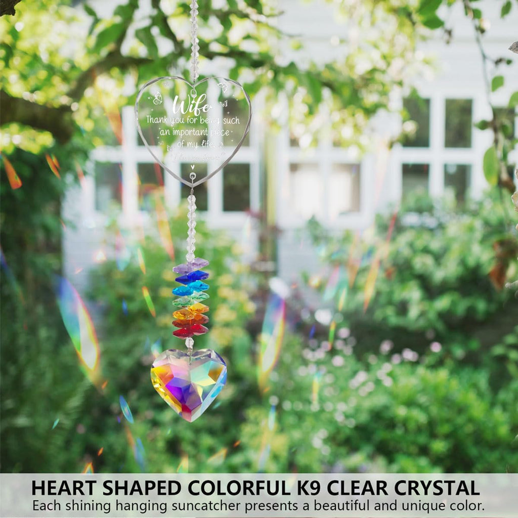 for Wife Valentines Day Gift, Crystal Suncatcher Romantic Birthday Anniversary Christmas to My Wife Gift from Husband for Window Hanging Ornament & Garden Home Decor