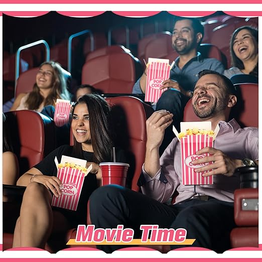 Xinnun 200 Pcs Paper Popcorn Boxes 1 oz Close Top Oil Proof Disposable Popcorn Container 6 x 4 x 2 Inch Stripes Leak Proof Popcorn Boxes for Party Movie Party Theater Night Birthday (Pink)