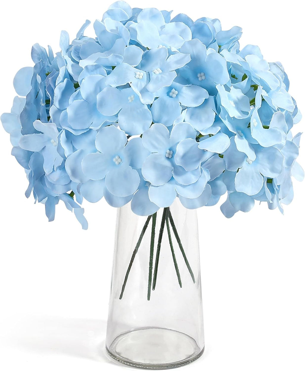 auihiay 64pcs blue hydrangea artificial flowers, silk hydrangeas, side view