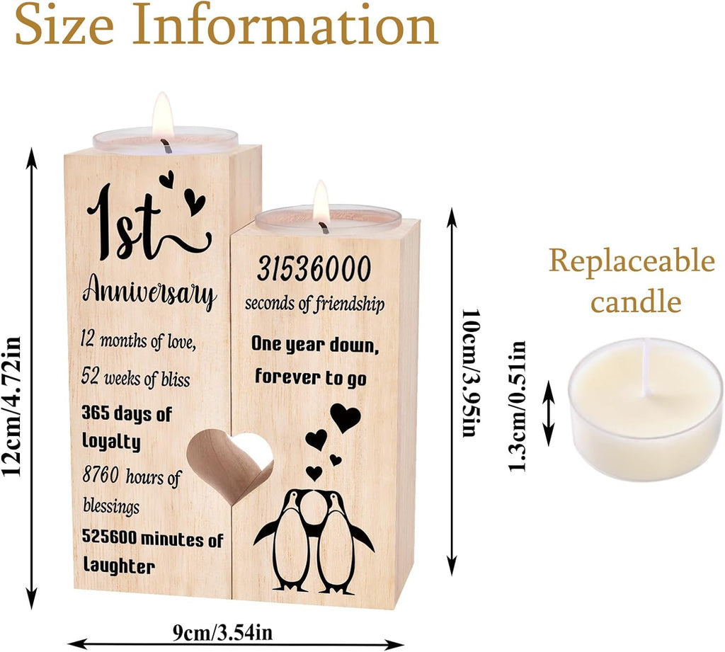 1 Year Anniversary Wedding Gifts for Boyfriend Girlfriend, One Year 1st Anniversary Romantic Gifts for Him Her, Heart Shaped Candlestick for Couple Husband Wife