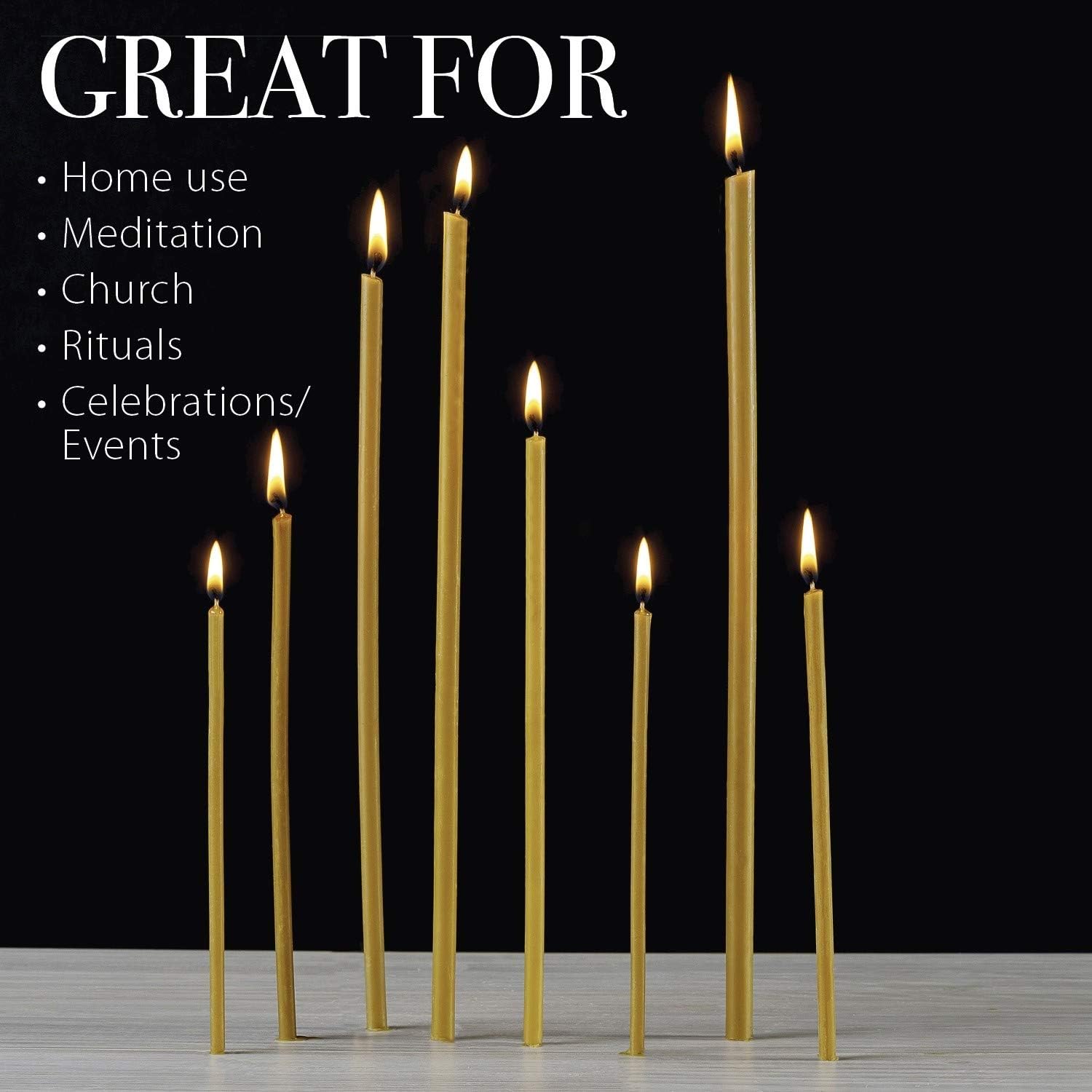 Danilovo Pure Beeswax Candles - Honey-Scented, Decorative Thin Taper Candles - Ideal for Birthday Decoration or Church Prayers - Drip Free, Tall & Smokeless Pack of 50 pcs, 6.3 x 0.2 inch